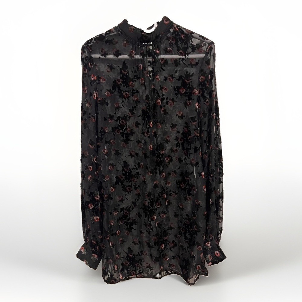 WAYF dress Womens Large Black Floral Sheer
